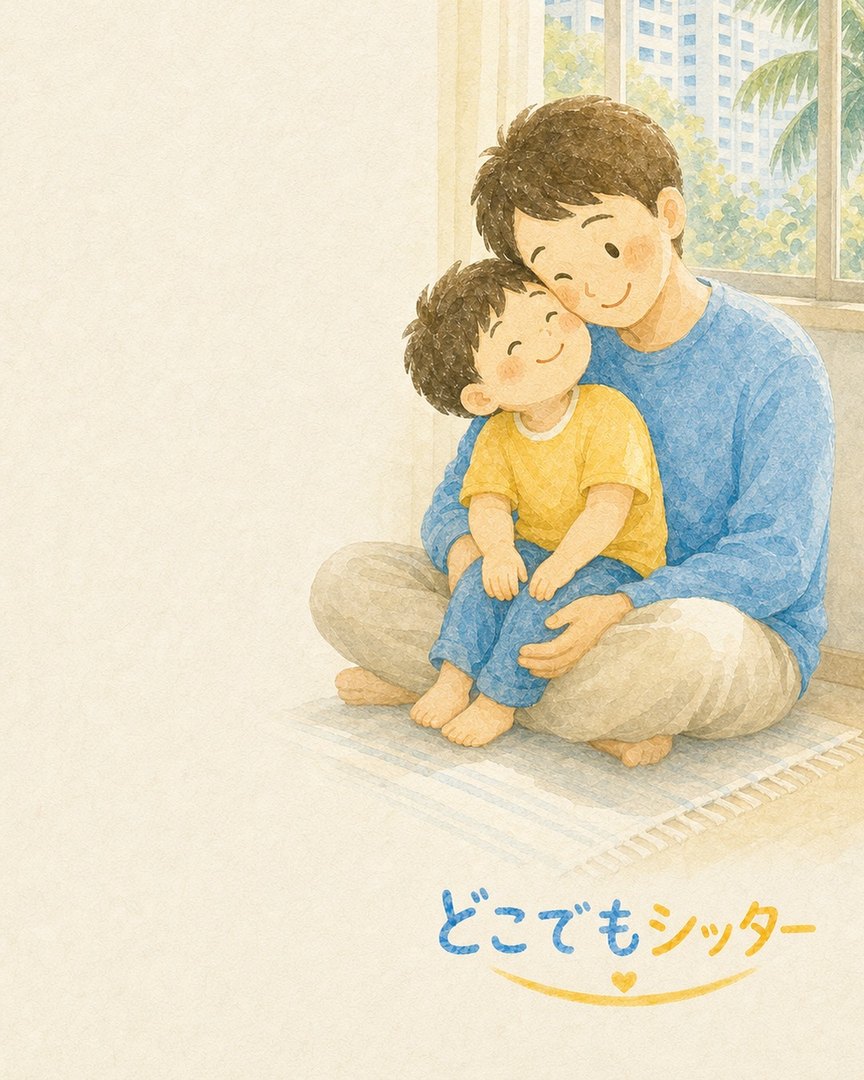 お父さんがお子様をやさしく抱きしめる水彩イラスト
